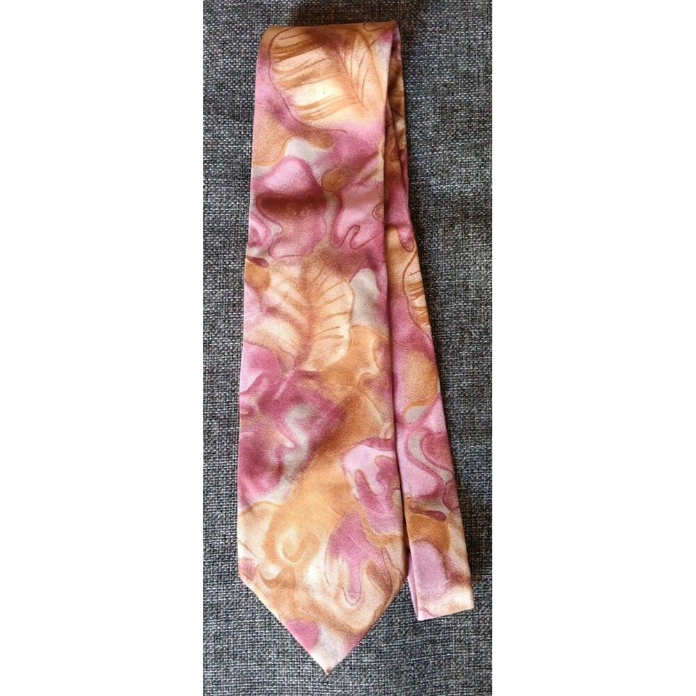 Tie 70s 80s 90s Y2K Mens Pierre Balmain Silk Pink Beige Brown 3.5 Wide 57 Long
